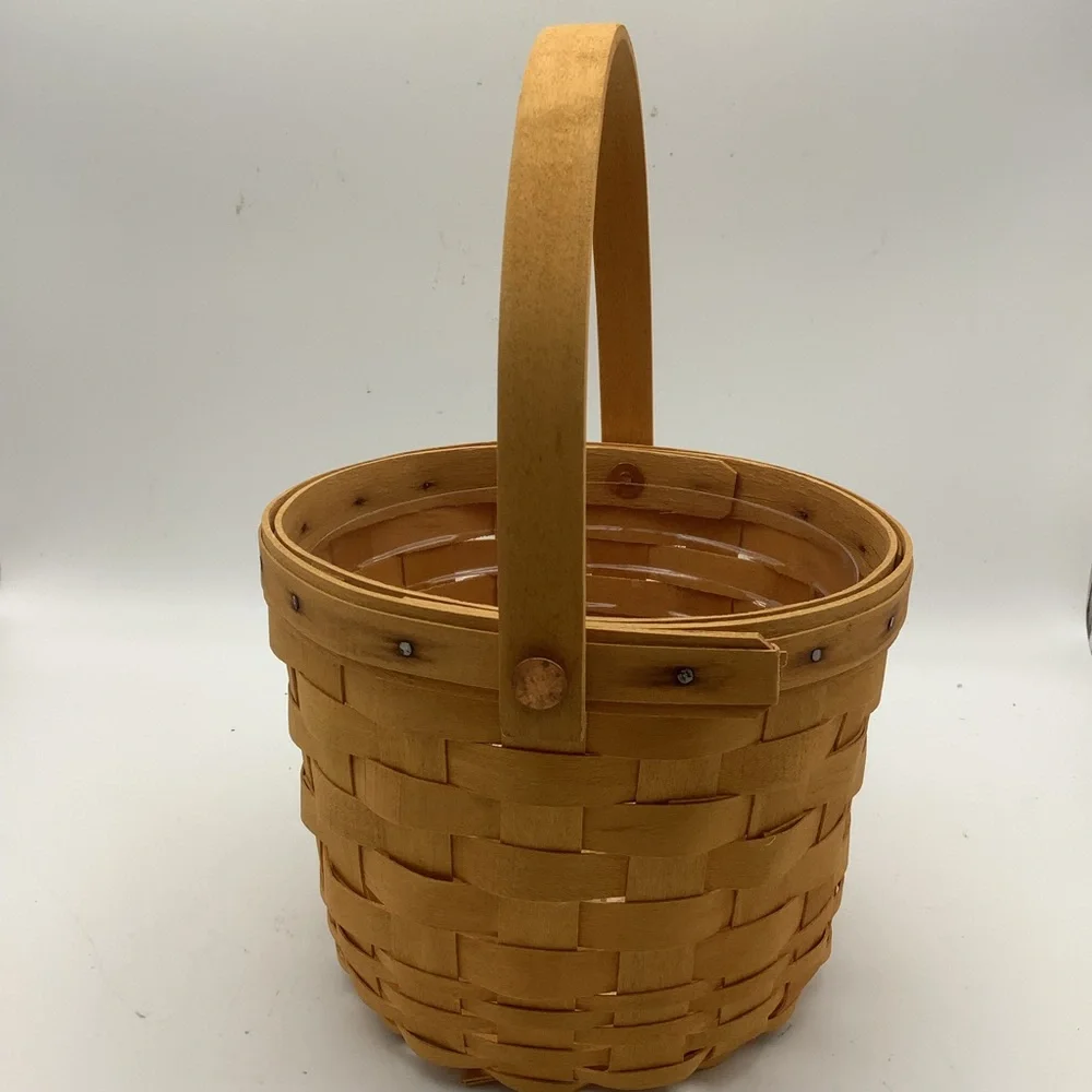 Vintage 1998 Longaberger Round Handwoven Basket with Handles and Plastic Liner
